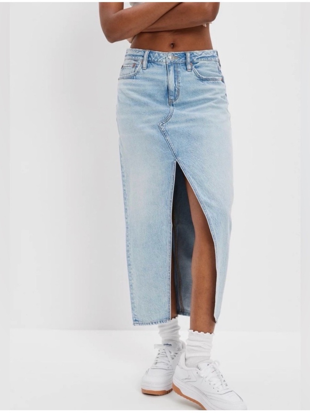 American Eagle Outfitters Light Blue Denim Midi Skirt